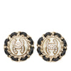 Chanel CC Gold Plated Leather Woven Strass and Faux Pearl Round Clip On Earrings Secondhand
