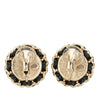Chanel CC Gold Plated Leather Woven Strass and Faux Pearl Round Clip On Earrings Secondhand