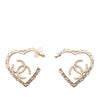 Secondhand Chanel CC Gold Plated Rhinestones Heart Hoop Earrings