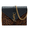 Saint Laurent Chevron Calfskin and Leopard Printed Calf Hair Classic Monogram Envelope Crossbody Secondhand