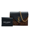 Saint Laurent Chevron Calfskin and Leopard Printed Calf Hair Classic Monogram Envelope Crossbody Secondhand
