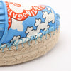 Secondhand Valentino Garavani Tassels Fringe Canvas & Leather Espadrilles Sandals in Blue, Size 37 EU