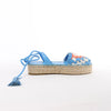 Secondhand Valentino Garavani Tassels Fringe Canvas & Leather Espadrilles Sandals in Blue, Size 37 EU