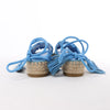 Secondhand Valentino Garavani Tassels Fringe Canvas & Leather Espadrilles Sandals in Blue, Size 37 EU