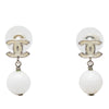 Chanel CC Brass Enamel Faux Pearl Drop Push Back Earrings Secondhand