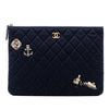 Chanel Paris Hamburg Medium Quilted Wool Coco Sailor Charms O Case Clutch Secondhand