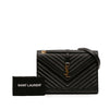 Saint Laurent Large Chevron Grain de Poudre Monogram Envelope Bag Secondhand