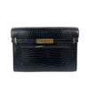Secondhand Saint Laurent Manhattan Medium Croc-Embossed Leather Shoulder Bag in Dark Green with Gold Hardware-'20s