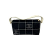 Secondhand Chanel Chocolate Bar Black Canvas Shoulder Bag with Embroidered CC Logo - '00s