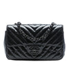 Secondhand Chanel Mini Rectangular Classic Chevron Crumpled Patent So Black Single Flap