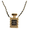 Secondhand Chanel CC Perfume Bottle Pendant Chain Long Necklace Metal with Leather, Crystals and Faux