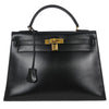 Secondhand Hermes Kelly Handbag Black Box Calf with Gold Hardware