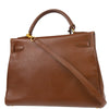 Secondhand Hermes Kelly Handbag Brown Courchevel with Gold Hardware