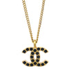 Chanel CC Logo Pendant Necklace Gold plated and Rhinestone
