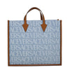 Versace Allover Logo Convertible Tote Printed Denim with Leather