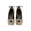 Secondhand Taupe Suede Platform Pumps with Ankle Closure - '20s