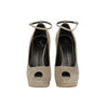 Secondhand Taupe Suede Platform Pumps with Ankle Closure - '20s