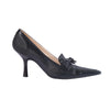 secondhand Chanel Black Leather & Canvas Bow Pointed-Toe Pumps - '90s