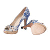 Secondhand Gucci White & Blue Floral Canvas Horsebit Platform Pumps - '10s