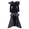 Secondhand Yves Saint laurent Black Velvet Dress with Ruffle Shoulders and High-Low Skirt - '80s