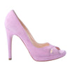 second hand Casadei Pink Suede Peep Toe Platform Pumps -'10s