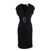 Hermès Black Draped Jersey Dress with Oversized Silver Hook Buckle