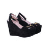 second hand Gucci Black Suede Horsebit Platform Ankle Strap Wedges 