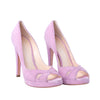 second hand Casadei Pink Suede Peep Toe Platform Pumps -'10s