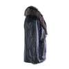 second hand Yves Saint Laurent Black Leather Coat with Silver Fox Fur Trim 