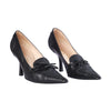 secondhand Chanel Black Leather & Canvas Bow Pointed-Toe Pumps - '90s