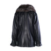 second hand Yves Saint Laurent Black Leather Coat with Silver Fox Fur Trim 