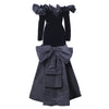 Secondhand Yves Saint laurent Black Velvet Dress with Ruffle Shoulders and High-Low Skirt - '80s
