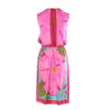 second hand Ken Scott Vintage Pink Floral Silk Midi Dress with Tassel Belt - '80s