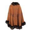 Secondhand Adrienne Landau Vintage Brown Embroidered Suede & Fox Fur Cape - '90s