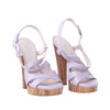 Secondhand Casadei Lavender Leather Platform Sandals with Sculpted Wooden Heel - '10s