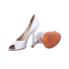 second hand Louis Vuitton Silver Matte Metallic Leather Open Toe Heels Rhinestone Shoes