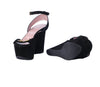 second hand Gucci Black Suede Horsebit Platform Ankle Strap Wedges 