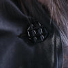 second hand Yves Saint Laurent Black Leather Coat with Silver Fox Fur Trim 