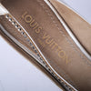 second hand Louis Vuitton Silver Matte Metallic Leather Open Toe Heels Rhinestone Shoes