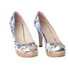 Secondhand Gucci White & Blue Floral Canvas Horsebit Platform Pumps - '10s