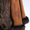 Secondhand Adrienne Landau Vintage Brown Embroidered Suede & Fox Fur Cape - '90s