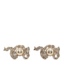 Chanel CC Gold Plated Strass and Faux Pearl Ribbon Bullet Back Earrings Secondhand