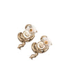 Chanel CC Gold Plated Strass and Faux Pearl Ribbon Bullet Back Earrings Secondhand
