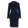 Secondhand Blumarine Navy Velvet Skirt Suit With Fur Cuffs