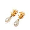 Chanel CC Gold Plated Faux Pearl Drop Clip on Earrings Secondhand