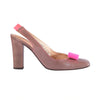 Secondhand Garcia Taupe Leather Slingback Pumps with Neon Pink Bow