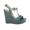 second hand Santoni Rose Collection Green Leather Platform Wedge Sandals 