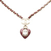 Chanel CC Gold Plated and Leather Woven Crystal Resin Heart Pendant Necklace Secondhand
