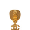 Chanel CC Gold Plated Square Silver Stone Drop Clip On Earrings Secondhand