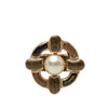 Chanel Gold Plated Logo and Enamel Floral Faux Pearl Ring Secondhand
